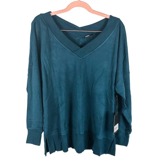 Peach Saco Pullover Marine Blue V Neck Soft Athletic Off Shoulder Sz. S NEW - Picture 3 of 12